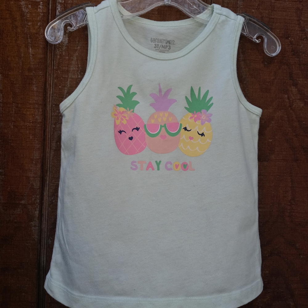 ⭐M4) Garanimals Toddler Girl Pineapple Tank Top 3T Stay Cool Summer Shirt